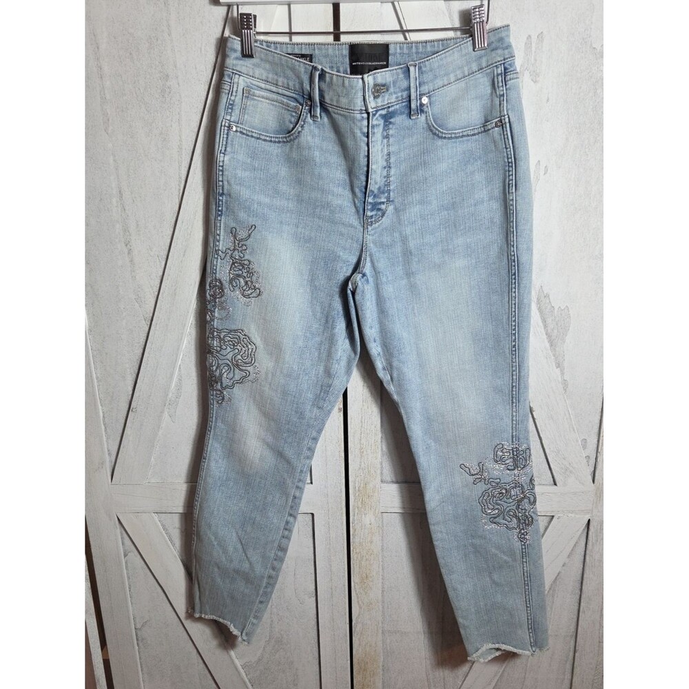 White House Black Market Beaded Embroidered High Rise Skinny Ankle Jeans Size 8